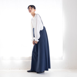 【完売】サロペットスカート　ネイビー　日本製　フリーサイズ　即納　体型カバー　ノーアイロン 7枚目の画像