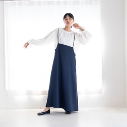 【完売】サロペットスカート　ネイビー　日本製　フリーサイズ　即納　体型カバー　ノーアイロン 8枚目の画像