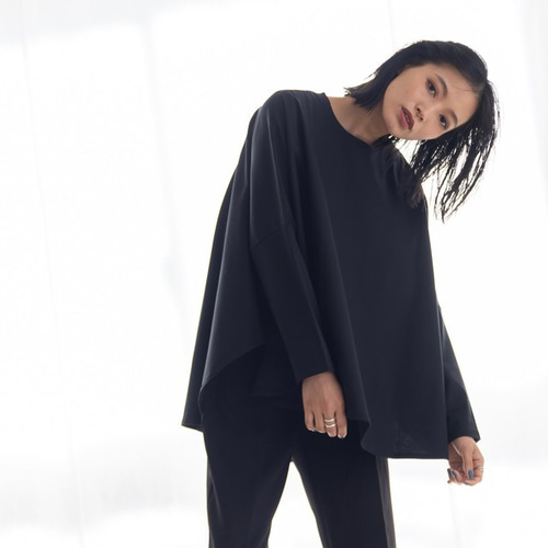 完売】ポンチョ長袖Tシャツ ブラック sai 日本製 ドルマン 