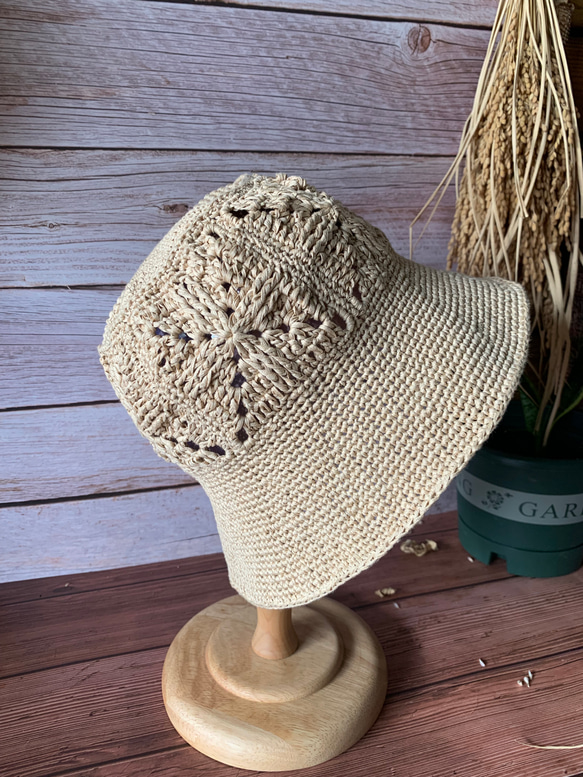 手工鉤針編織漁夫帽-拼接漁夫帽/手作遮陽帽/草帽/防曬帽 第4張的照片