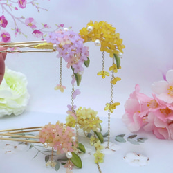 檸檬 ハンドメイド ヘアアクセサリー 金木犀の花と散るかんざし・かんざし（4色） 1枚目の画像