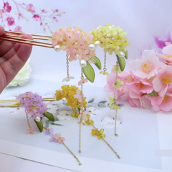 檸檬 ハンドメイド ヘアアクセサリー 金木犀の花と散るかんざし・かんざし（4色） 2枚目の画像