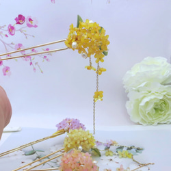 檸檬 ハンドメイド ヘアアクセサリー 金木犀の花と散るかんざし・かんざし（4色） 6枚目の画像