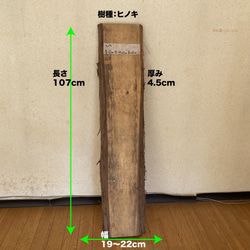 樹種ヒノキ　無垢板 天然1枚板 端材 古材 アウトレット 幅19〜22cm×長さ107cm×厚4.5cm 1枚目の画像
