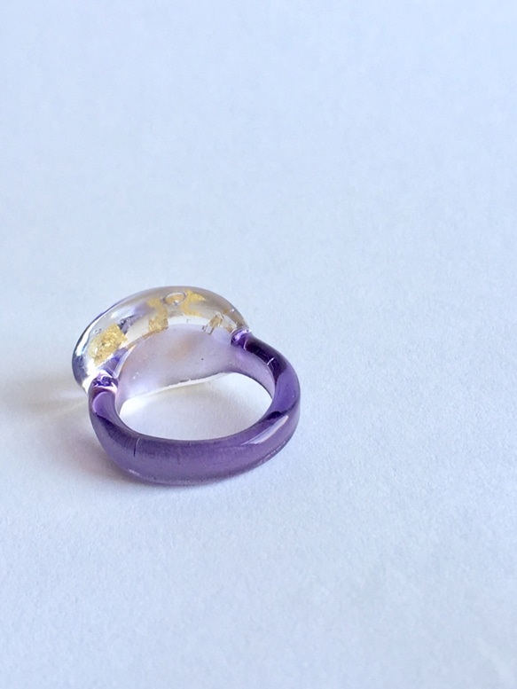 金箔入り ガラスの指輪 紫 4枚目の画像