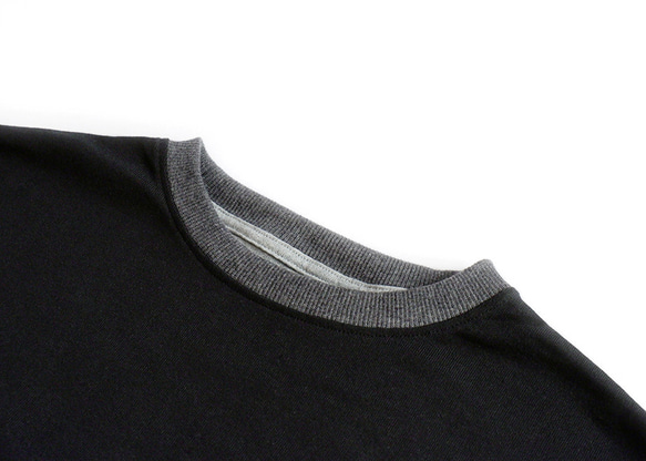 バイカラー段違いリブコットンTシャツ：半袖] /// ブラック × グレー 8枚目の画像