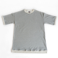 バイカラー段違いリブコットンTシャツ：半袖] /// グレー × オフホワイト 5枚目の画像