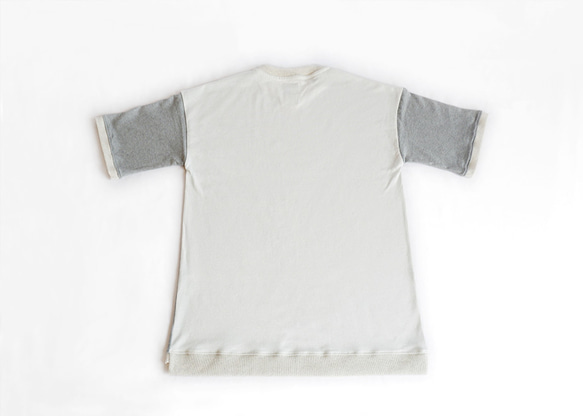 バイカラー段違いリブコットンTシャツ：半袖] /// グレー × オフホワイト 6枚目の画像