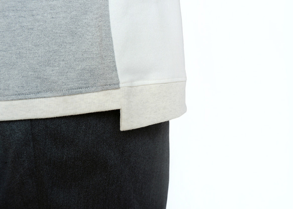 バイカラー段違いリブコットンTシャツ：半袖] /// グレー × オフホワイト 9枚目の画像