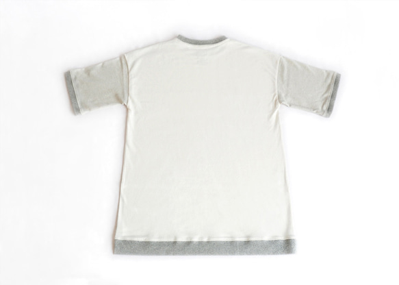 バイカラー段違いリブコットンTシャツ：半袖] /// オートミール × オフホワイト 6枚目の画像