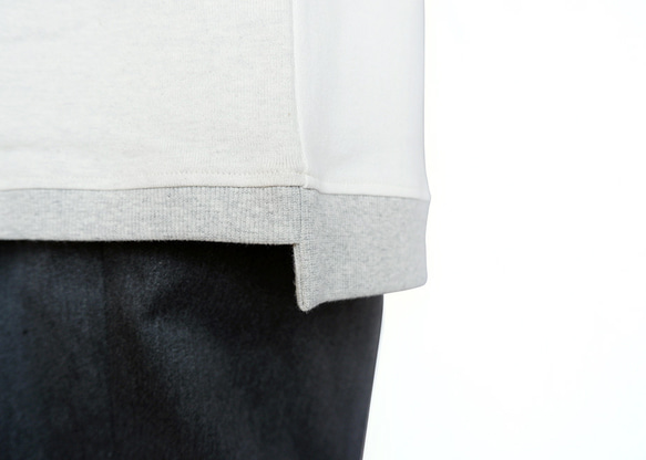 バイカラー段違いリブコットンTシャツ：半袖] /// オートミール × オフホワイト 7枚目の画像