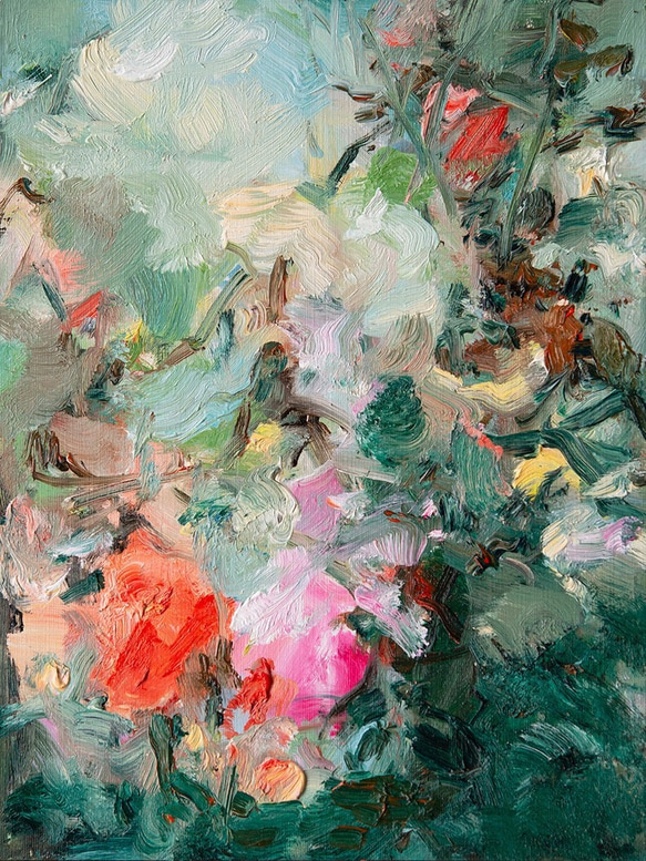 【送料無料】美しい庭　抽象画　油絵 2枚目の画像