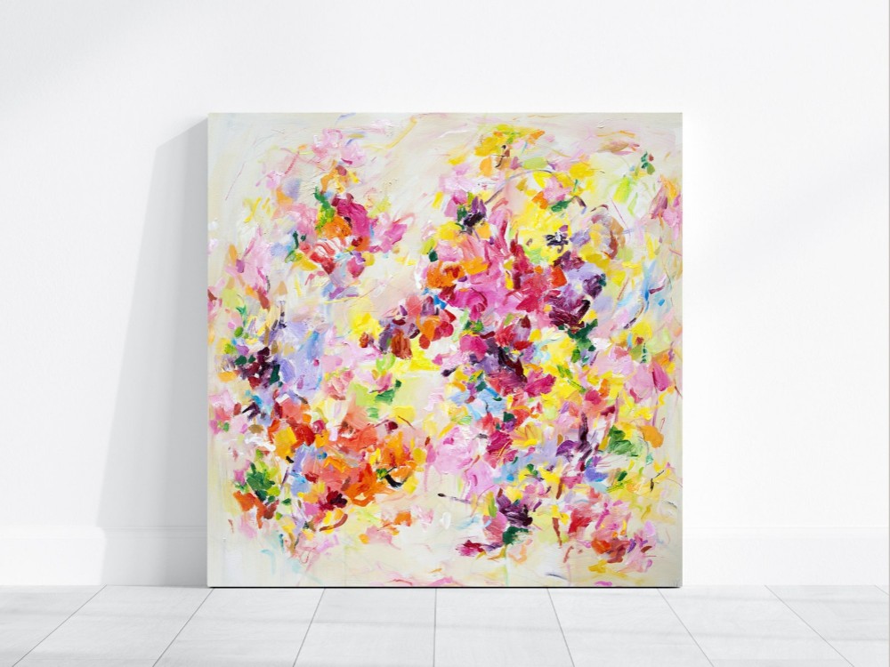 油絵　すみちゃん　花瓶のお花　抽象画 花瓶に花を描く、油水彩の抽象絵画の写真素材・画像素材 Image