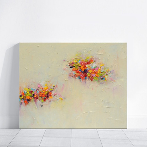 原画 油絵 青の彼方 海のアート 絵画 抽象画 F4号 青緑×白