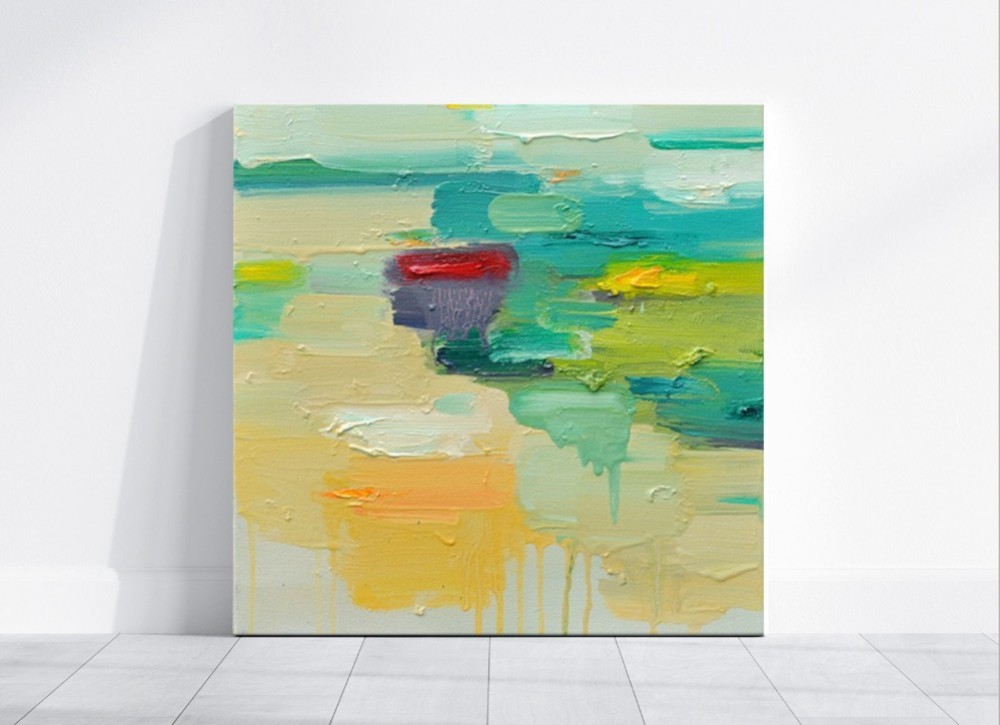 アート【水色とクリームイエローの抽象画】