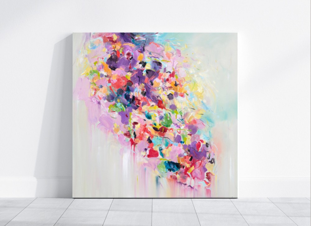 絵画 油絵 原画 抽象画 パステルカラー 北欧 春 花 ピンク
