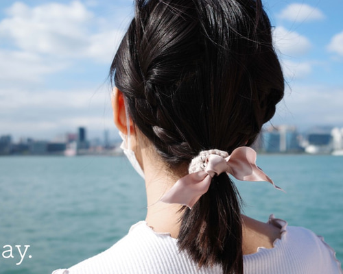 女】冬 秋 【UK ウール 生産】 桜 レース ピンク かぎ針編み シュシュ