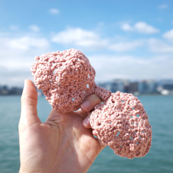 【イタリア ウール 生産】 桜 レース ピンク かぎ針編み シュシュ 蝶結び ちょうむすび 2枚目の画像