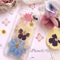 ⑥パンジーとパステルカラーの押し花iPhone6ケース 1枚目の画像