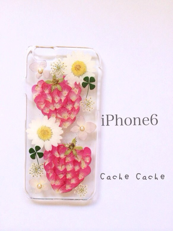 ⑥大きな苺の押し花iPhone6ケース 2枚目の画像