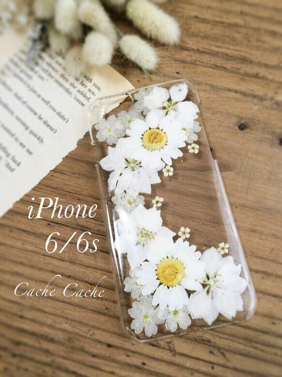 ⑥white love押し花iPhone6/6sケース 1枚目の画像