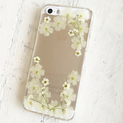 ⑤ホワイトバーベナとかすみ草の押し花iPhone5/5sケース 4枚目の画像