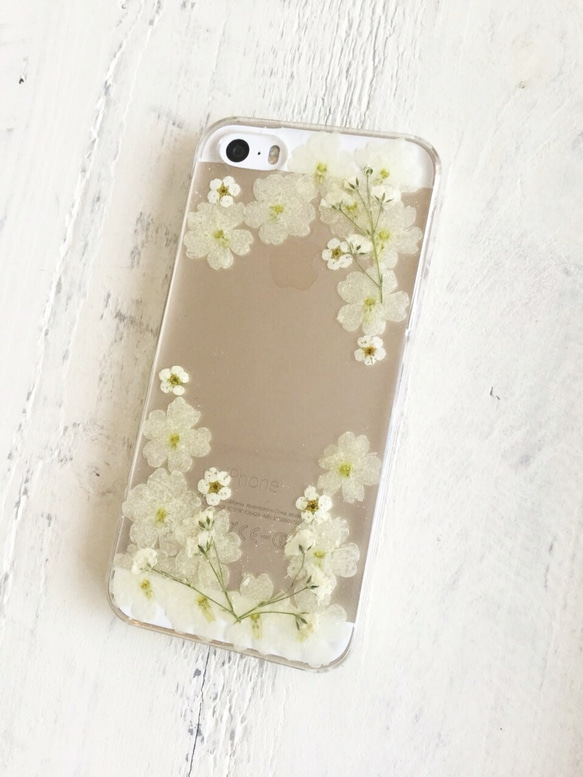 ⑤ホワイトバーベナとかすみ草の押し花iPhone5/5sケース 4枚目の画像