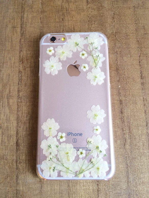 ⑤ホワイトバーベナとかすみ草の押し花iPhone5/5sケース 5枚目の画像
