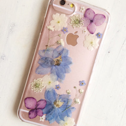 パープル紫陽花とデルフィニウム押し花iPhoneケース 4枚目の画像