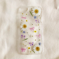 スターチスリボンと小花の押し花ケース/iPhoneケース 4枚目の画像