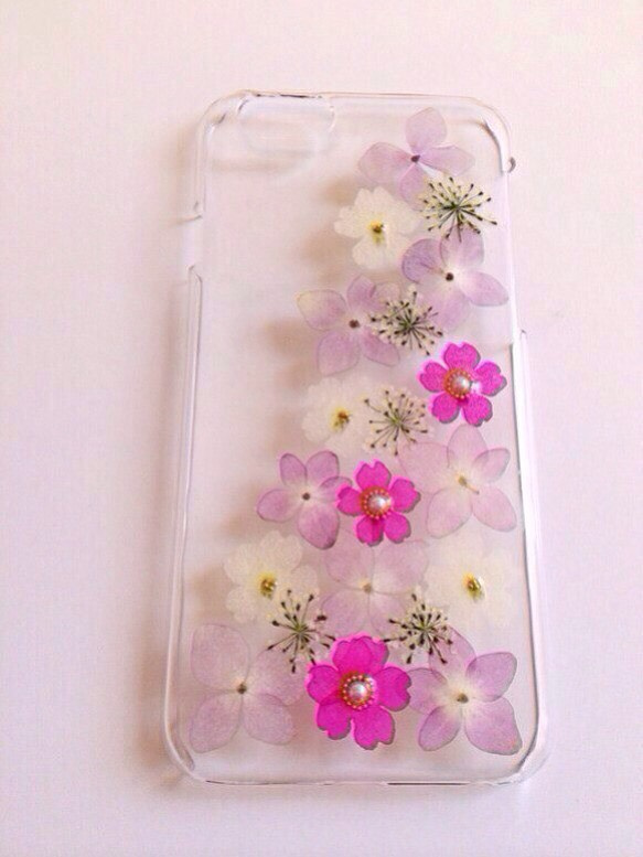 ⑥紫陽花とバーベナの押し花iPhone6ケース 2枚目の画像