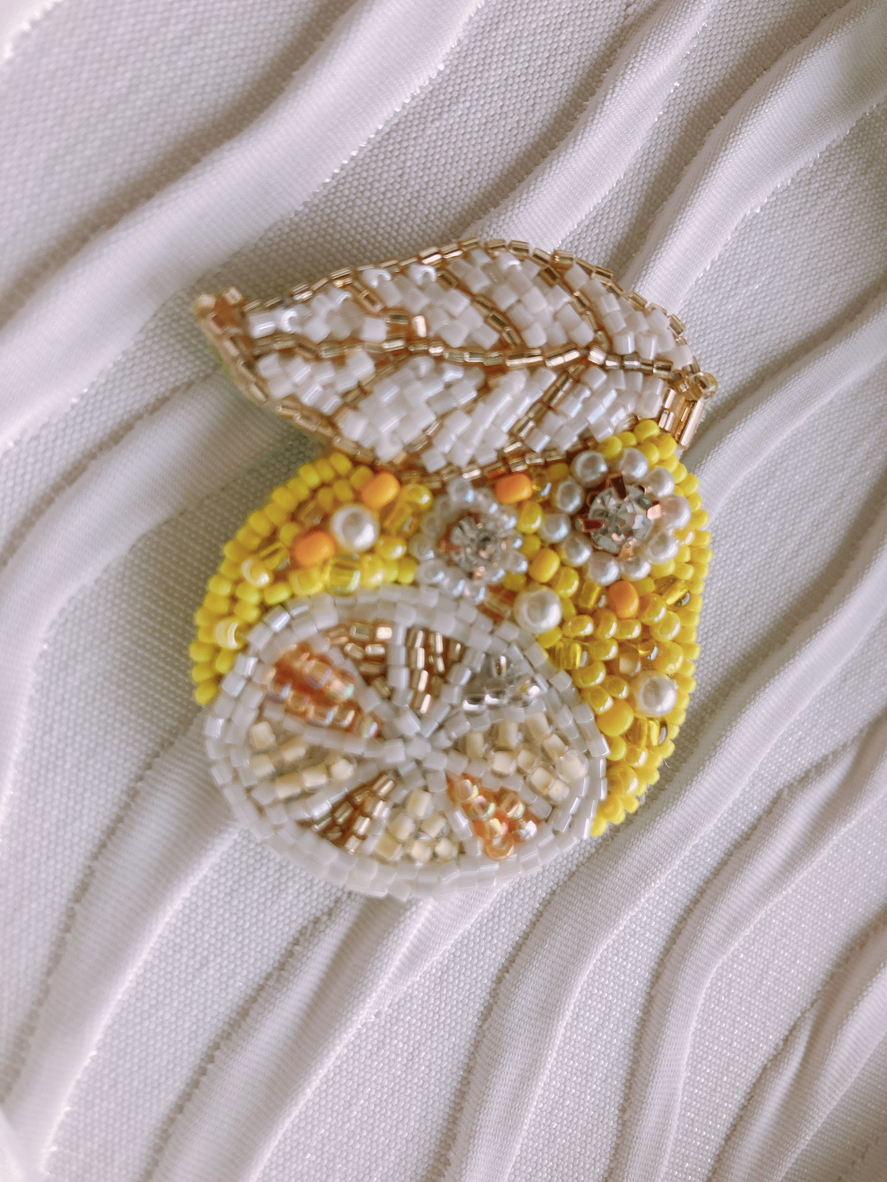 【ビーズ刺繍】檸檬のブローチ