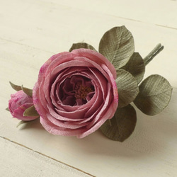 リネンの花　ピンクの丸ばらのコサージュ 1枚目の画像