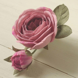 リネンの花　ピンクの丸ばらのコサージュ 4枚目の画像