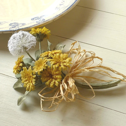 布の花　タンポポ　花と綿毛のコサージュ 1枚目の画像