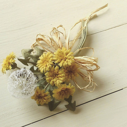 布の花　タンポポ　花と綿毛のコサージュ 3枚目の画像