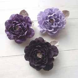 【受注作製】リネンの花　開いたばらのコサージュ・藤紫 5枚目の画像