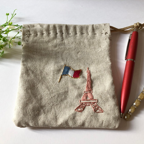 最大80％OFF - 『在庫ロス売買マーケット』 パリデザイン♪リネンの刺繍巾着袋 刺繍作家simplygreen 巾着袋 財布・ケース・小物入れ