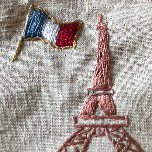 パリデザイン♪リネンの刺繍巾着袋 巾着袋 刺繍作家simplygreen