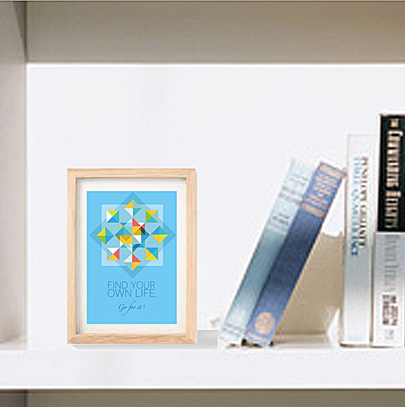 幾何学模様の「頑張れ！」カード3枚組(茶・ブルー・ピンク）　ハガキサイズ　 2枚目の画像