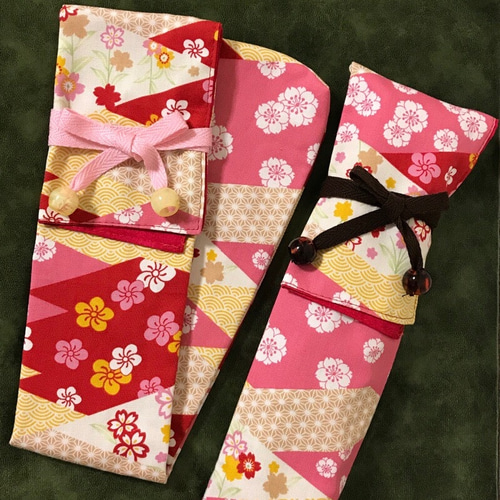かわいい和柄 菱ピンク花柄 桜柄 和太鼓バチ入れ袋 バチ袋