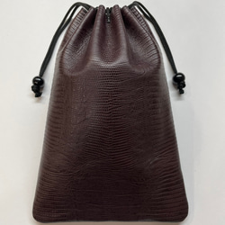 【未使用に近い/信玄袋/シュリンクレザー/合切袋/巾着袋/ブラック】 未使用に近い/信玄袋/シュリンクレザー/合切袋/巾着袋/ブラック