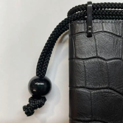 巾着袋、合切袋、信玄袋、(マチ無し、大)、クロコダイルの型押し牛革