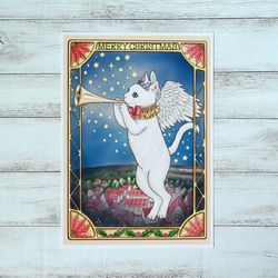 A4ポスター 〈クリスマスの猫天使〉ヨーロッパの街並みの上空を、人々