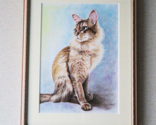絵画　水彩画　パステル画　※フレーム含む 天使アート「羽根を休めて」額付パステル画 200㎜×250㎜インチ