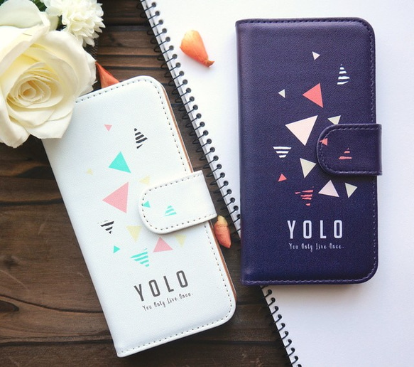 [手帳式] YOLO生活曾經獨自！鑲滿三角對應的每個模型的情況下手機殼 第1張的照片