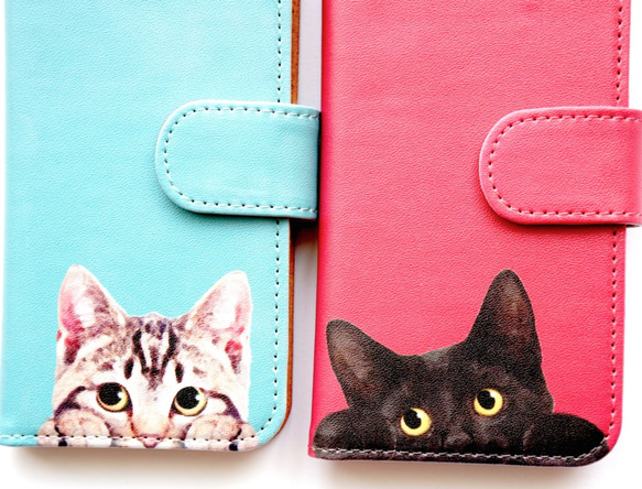 【手帳型】Cat Cat Cat!可愛いネコのしっぽがチラリ 選べる3色 各機種ケース対応<スマホケース/iphone> 4枚目の画像