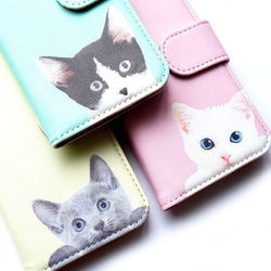 【手帳型】Cat Cat Cat!パステルカラー 選べる3色 シンプルデザイン 各機種ケース対応<スマホケース/> 3枚目の画像