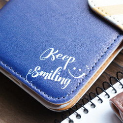 【手帳型】KEEP SMILING ネイビー・ブラウン シンプル 各機種ケース対応<スマホケース/iphoneケース> 2枚目の画像