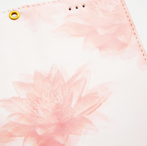 [筆記本類型]與每種型號保護套兼容的蓮花粉紅色花朵水彩味紡織品&lt;智能手機套/ iPhone保護套&gt; 第4張的照片